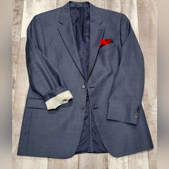 Ralph Lauren Men's Wool Blend Window Pane Two Button Blazer Blue Size 44